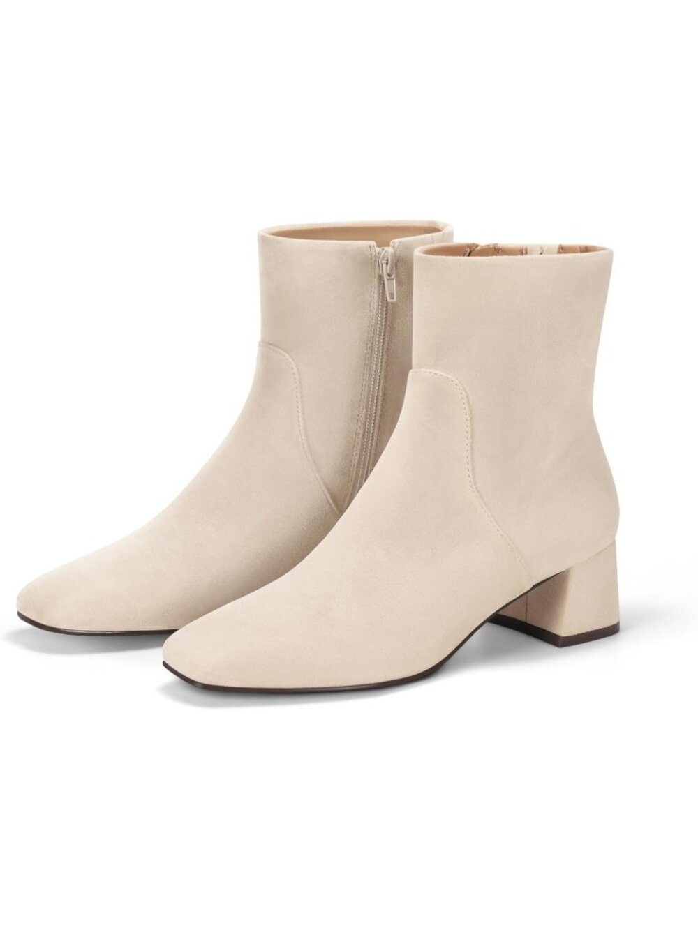 Women's Beige Square Toe Chunky Heel Side Zipper Comfortable Ankle Boots